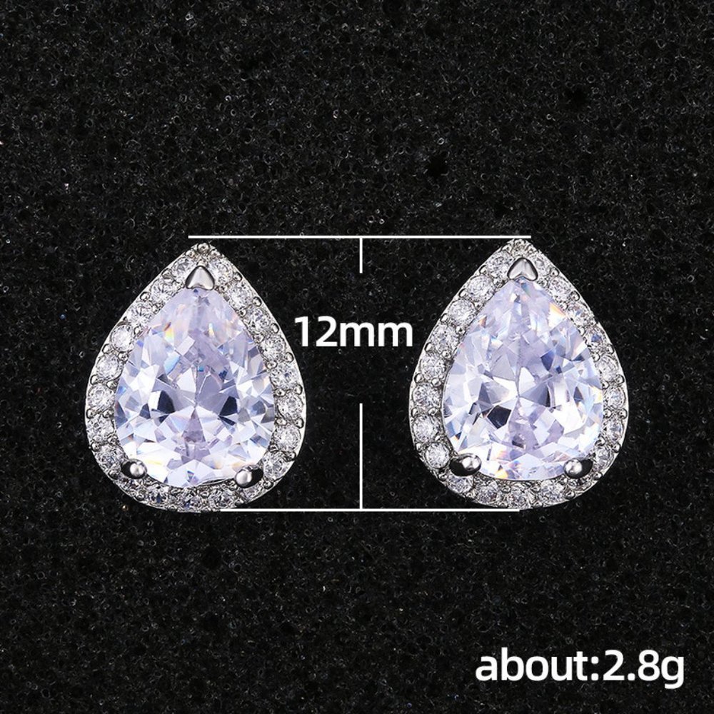🎁Classy Pear Cut White CZ Cute Wedding Earrings, MLNN1157 - Picture 4 of 5